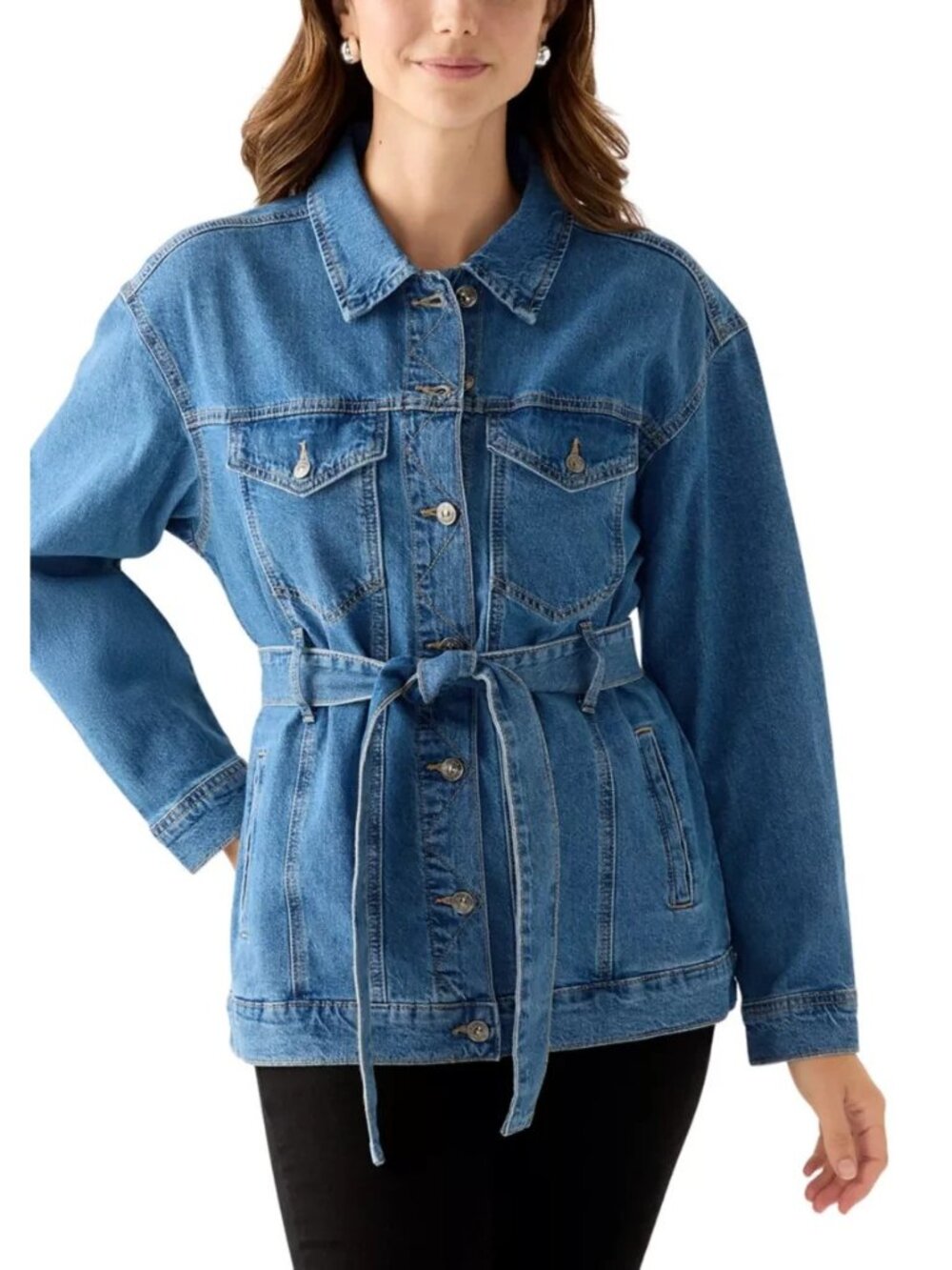 Gloria Vanderbilt Women Petite Size PS Belted Denim Jacket Aurtyville Cotton $79